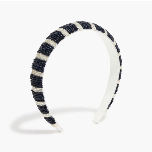 J. Crew Accessories - J. Crew Beaded Striped Beaded Puffy Headband Navy White Boho Chic‎ Accessory NWT